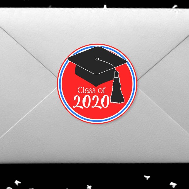 Class of 2024 Red White and Blue Grad Cap Classic Round Sticker (Creator Uploaded)