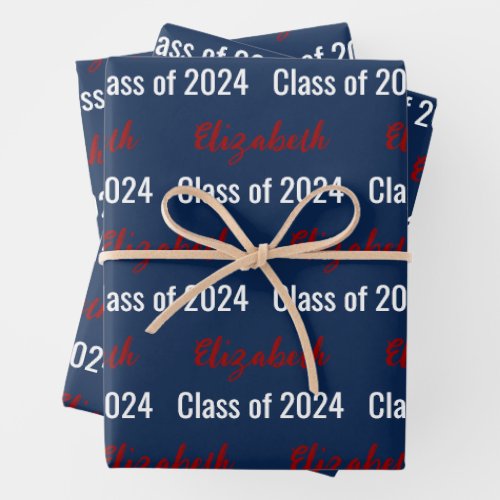 Class of 2024 Red White and Blue Graduates Name Wrapping Paper Sheets