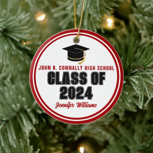Class of 2024 Red White Custom Graduate Christmas Ceramic Ornament
