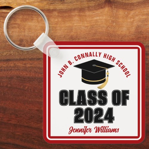 Class of 2024 Red White Personalized Graduate Gift Keychain