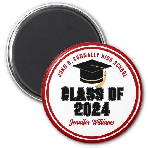 Class of 2024 Red White Personalized Graduate Magnet