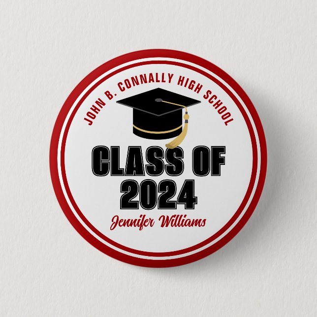 Class of 2024 Red White Personalized Graduate Name Button (Front)