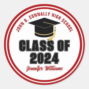 Class of 2024 Red White Personalized Graduate Name Classic Round Sticker