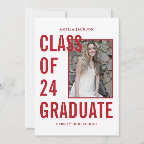 Class Of 2024 Red  White Photo  Bio Graduation Announcement