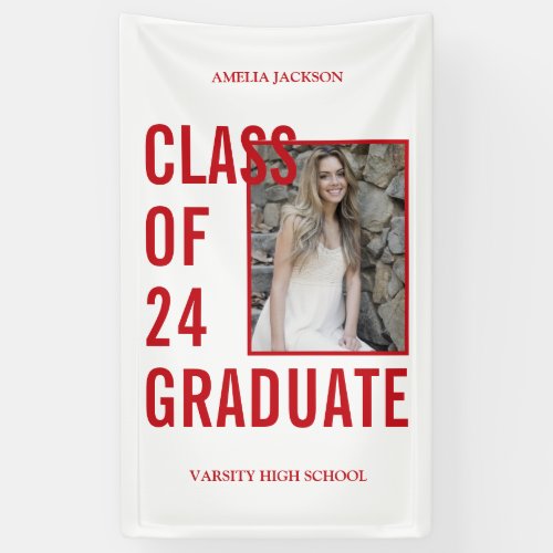 Class Of 2024 Red  White Photo Graduation Banner