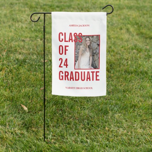 Class Of 2024 Red  White Photo Graduation Garden Flag