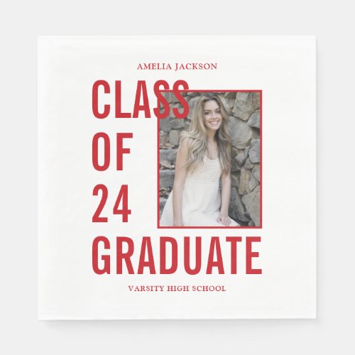 Class Of 2024 Red  White Photo Graduation Paper Napkins