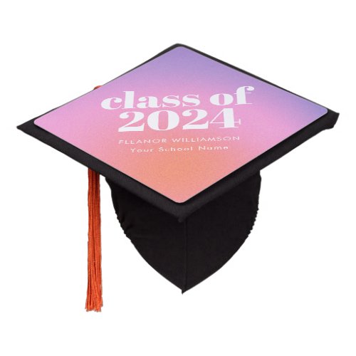 Class of 2024 Retro Pink Gradient Personalized  Graduation Cap Topper