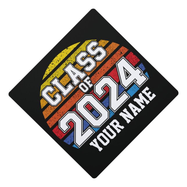 Class of 2024 Retro Sunset Graduation Cap Topper (Front)