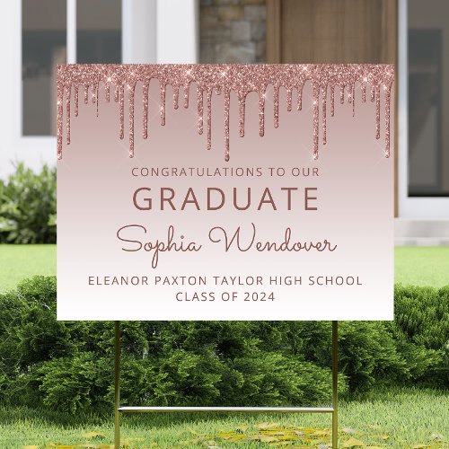 Class of 2024 Rose Gold Glitter Graduation Yard Sign