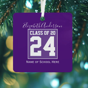 Class of 2024 Royal Purple Graduation Photo Metal Ornament