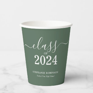 Class of 2024 Sage Green Graduation Party Paper Cups