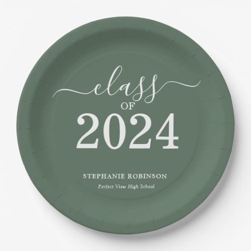 Class of 2024 Sage Green Graduation Party Paper Plates