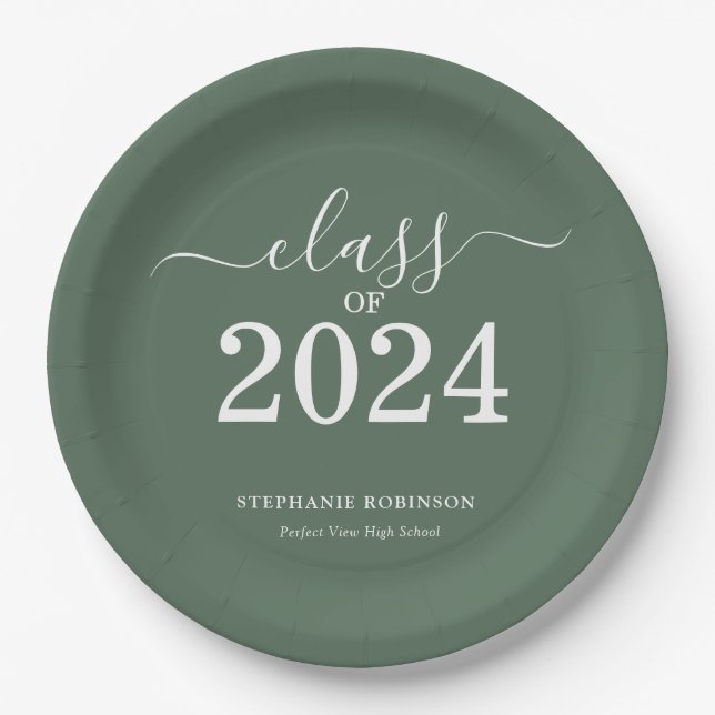 Class of 2024 Sage Green Graduation Party Paper Plates (Front)
