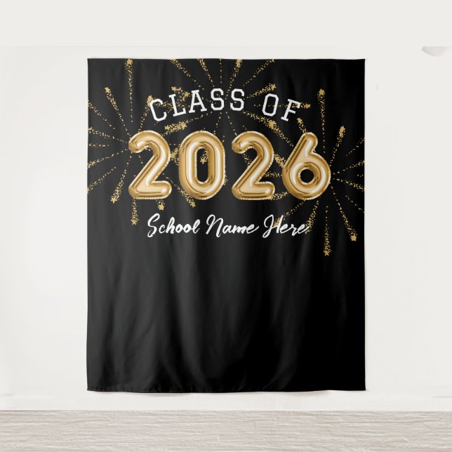 Class Of 2024 School Name Gold Graduation Party Tapestry (Front)