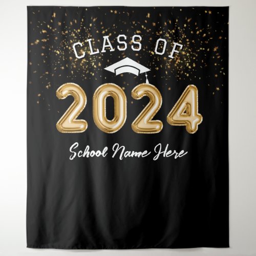 Class Of 2024 School Name Gold Graduation Party Tapestry