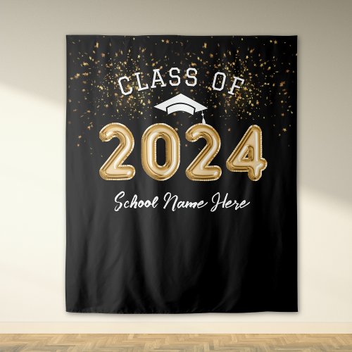 Class Of 2024 School Name Gold Graduation Party Tapestry