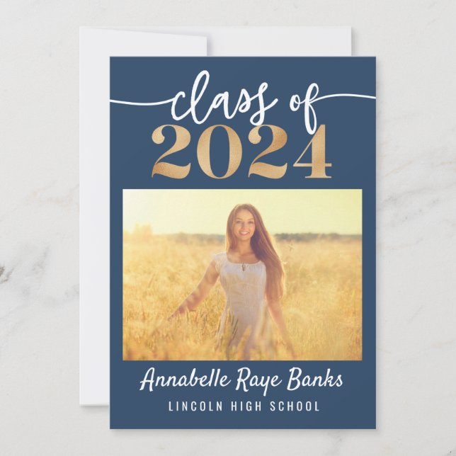 Class of 2024 Script Blue Printable Invitation (Front)
