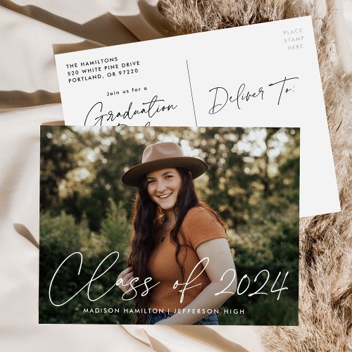 Class of 2024 Script Photo Graduation Party Invitation Postcard