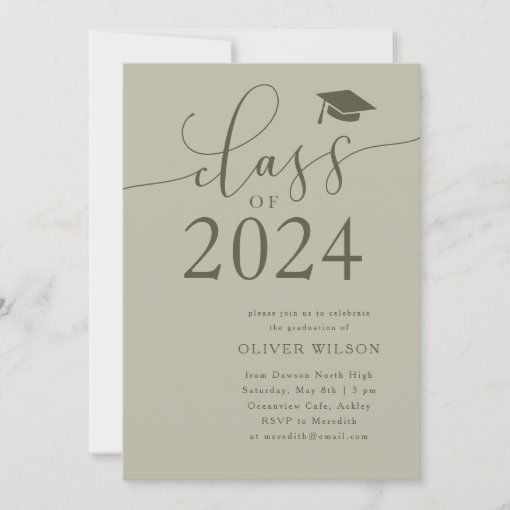 Class of 2024 Script Sage Green Graduation Party Invitation | Zazzle