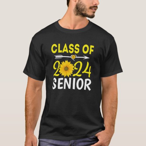 Class Of 2024 Senior 24 Graduation Sunflower Girls T_Shirt