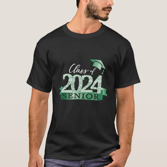 Class Of 2024 Senior Final Year Green Black School T-Shirt (Front)