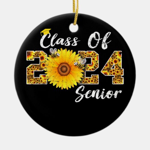 Class of 2024 Senior Year Grad Sunflower Gift for Ceramic Ornament
