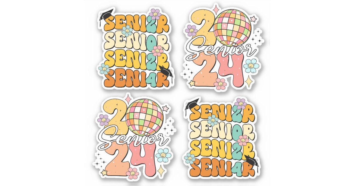 Class of 2024 Seniors Retro Disco Flower Stickers | Zazzle