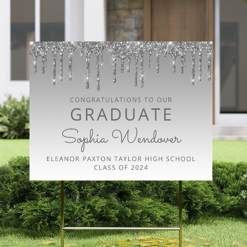 Class of 2024 Silver Glitter Drip Graduation Yard Sign