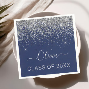 Class of 2024 Silver Navy Blue Glitter Graduate Napkins