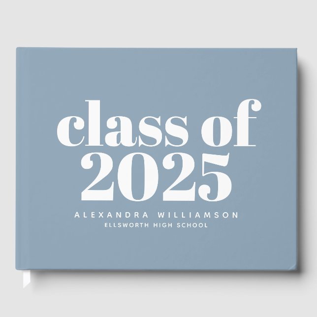 Class of 2024 Simple Dusty Blue Personalized  Guest Book (Front)