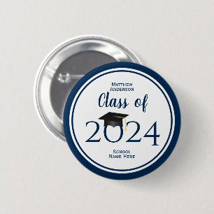 Class of 2024 Simple Elegant Navy Blue Graduation Button