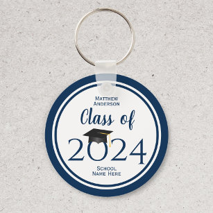 Class of 2024 Simple Elegant Navy Blue Graduation Keychain
