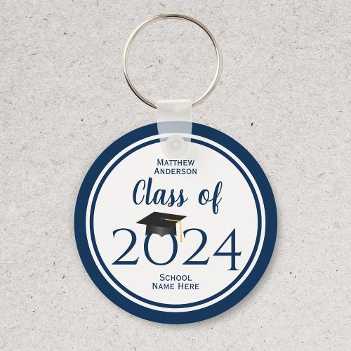 Class of 2024 Simple Elegant Navy Blue Graduation Keychain