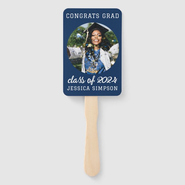 Class of 2024 simple Graduation photo modern Hand Fan (Back)