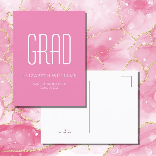 Class of 2024 Simple Pink Graduation  Announcement Postcard
