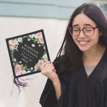 Class Of 2024 Stylish Blush Pink Botanical Floral Graduation Cap Topper by CardHunter at Zazzle