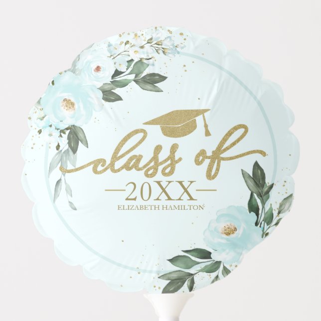 Class Of 2024 Teal Floral Graduation Party Balloon (Front)