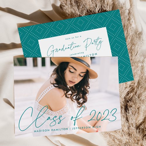 Class of 2024 Teal Script Graduation Party Invitation