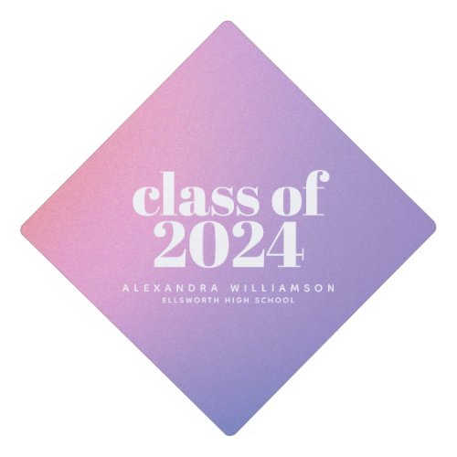 Class of 2024 Trendy Purple Gradient Custom Grad  Graduation Cap Topper