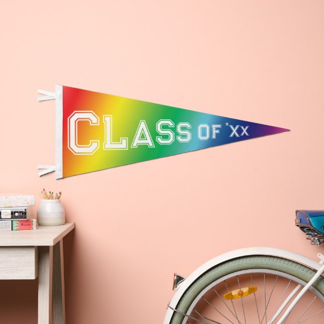 Class of 2024 varsity typography rainbow gradient pennant flag (Front)