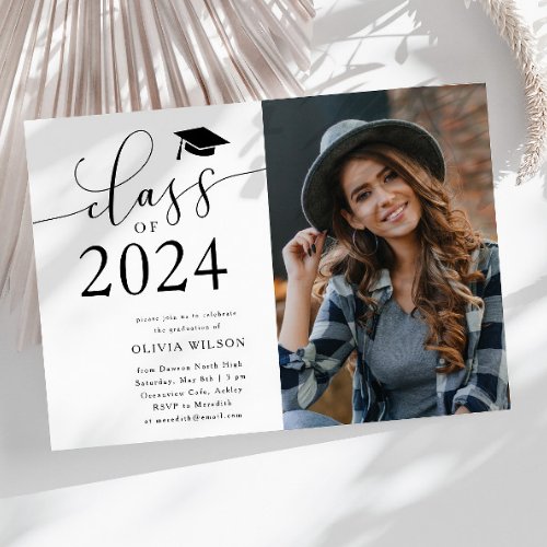 Class of 2024 White Graduation Party Photo  Invitation