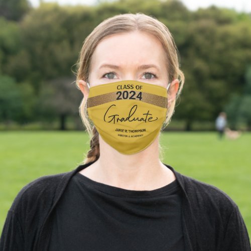 Class of 2024 Yellow Gold Name Graduation  Adult Cloth Face Mask