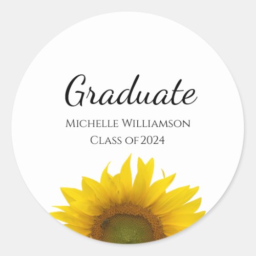 Class of 2024 Yellow Sunflower Graduation   Classic Round Sticker