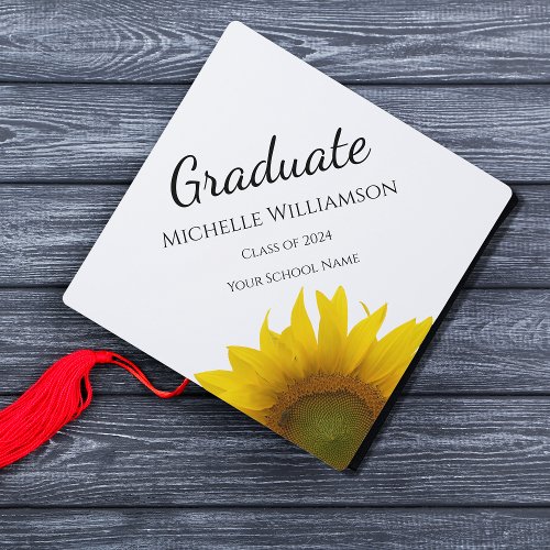 Class of 2024 Yellow Sunflower Graduation   Graduation Cap Topper