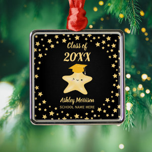 Class of 2025 2026 Black & Gold Star Graduation Metal Ornament
