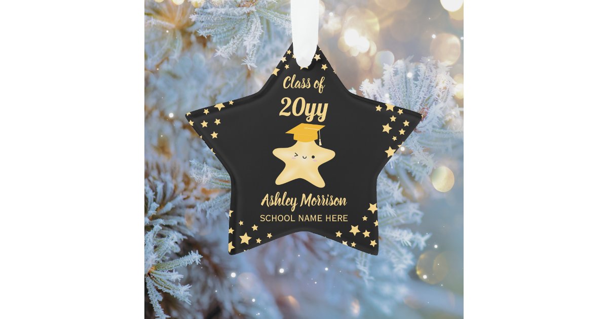 Class of 2025 2026 Black & Gold Star Graduation Ornament | Zazzle