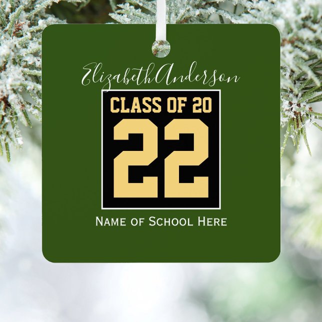 Class of 2025 2026 Black & Green Graduation Photo Metal Ornament (Creator Uploaded)
