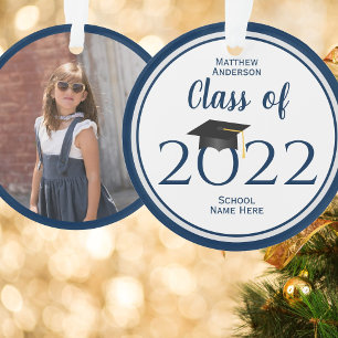 Class of 2025 2026 Navy Blue Graduation Photo Ornament