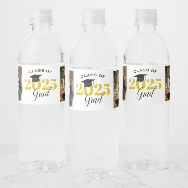 Class of 2025 2 photos Graduation Water Bottle Label (Bottles)